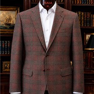ISAIA Olive-Red Plaid Wool/Cashmere Sport Coat